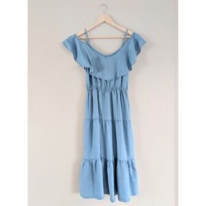 Roxy Cold Shoulder Ruffle Tiered Midi Dress XS Festival Summer‎ Y2K Coastal Boho